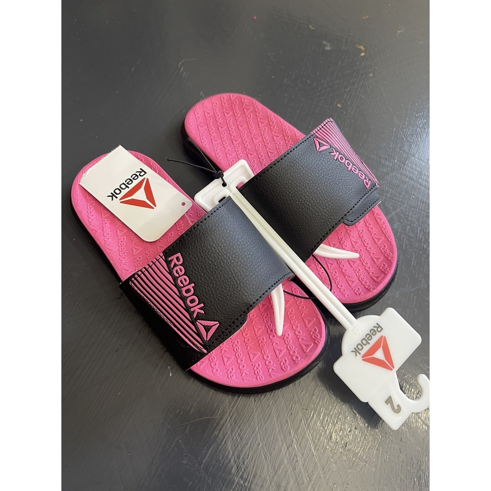 Reebok 2 Girls Slides Hot Pink & Black  NWT Sandals